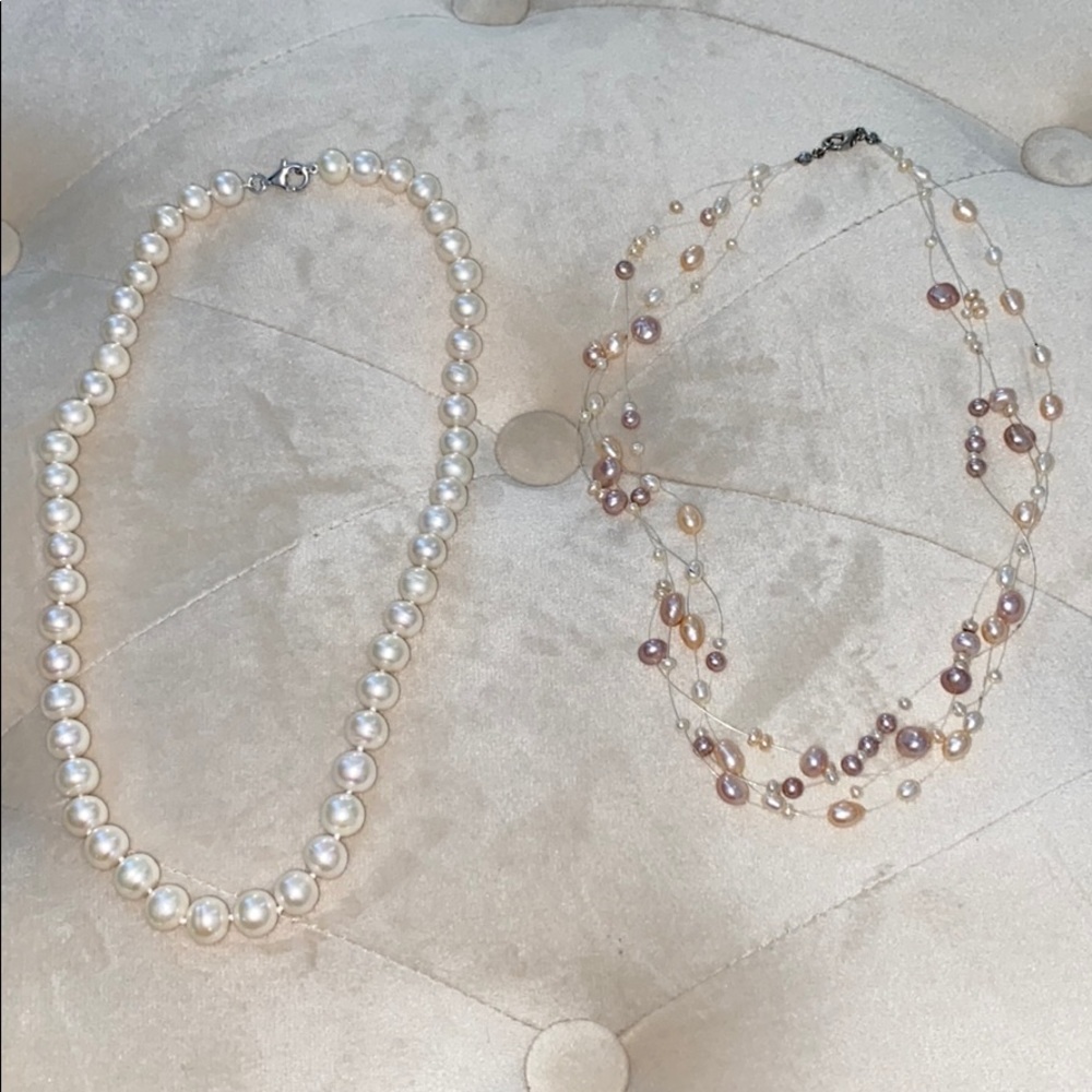 Vintage genuine freshwater pearl necklace set of 2